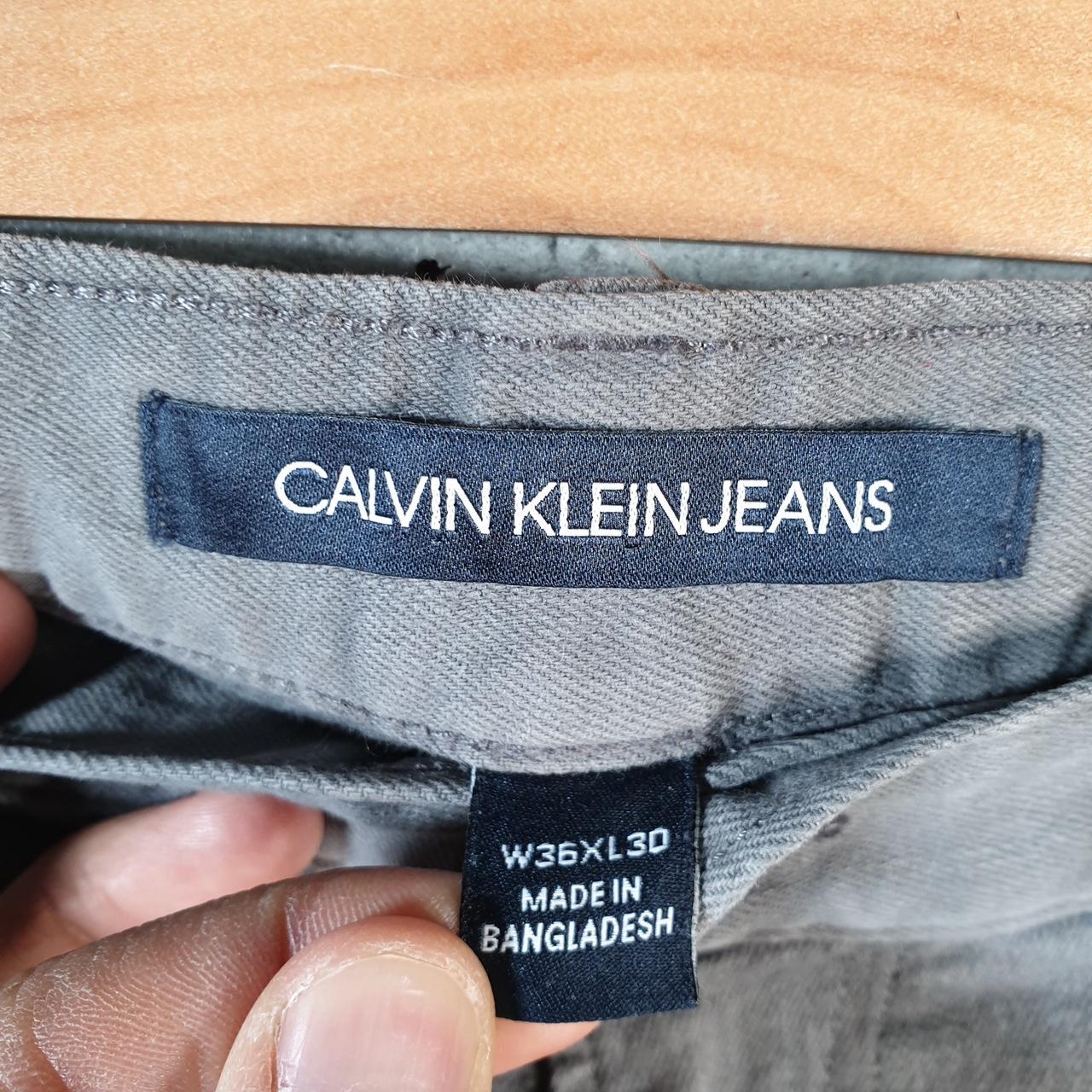 Vintage Calvin Klein Y2K Embroidered Jeans Mens W36 L27 Grey Hip Hop Pattern Pocket Big Fish Vintage