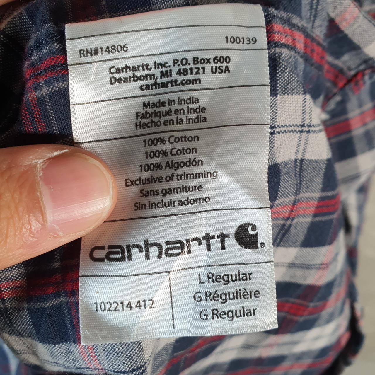 Vintage Carhartt Shirt Button Down Mens Large Blue Checkered Chore Utility Relaxed - Big Fish Vintage