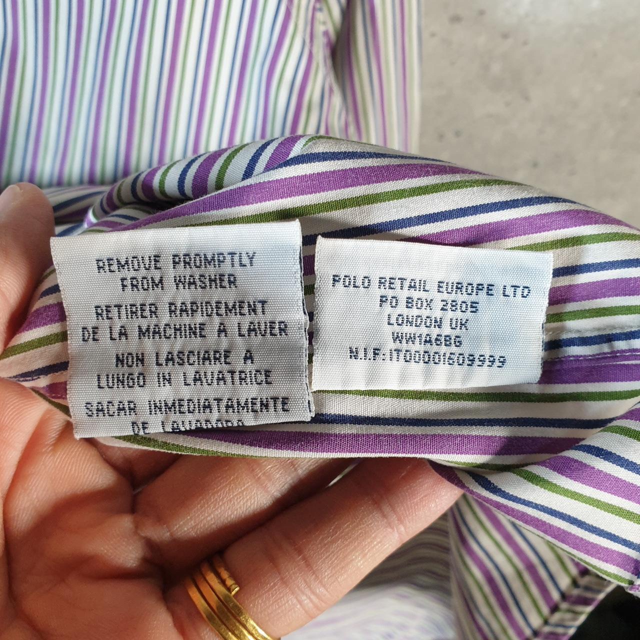 Vintage Ralph Lauren Button Down Shirt Men’s Large Purple Striped Custom Fit Cotton Pony