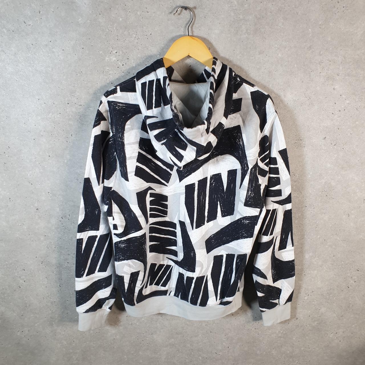 Vintage Nike Club All Over Print AOP Hoodie Men’s Small Black Swoosh Y2K Pullover