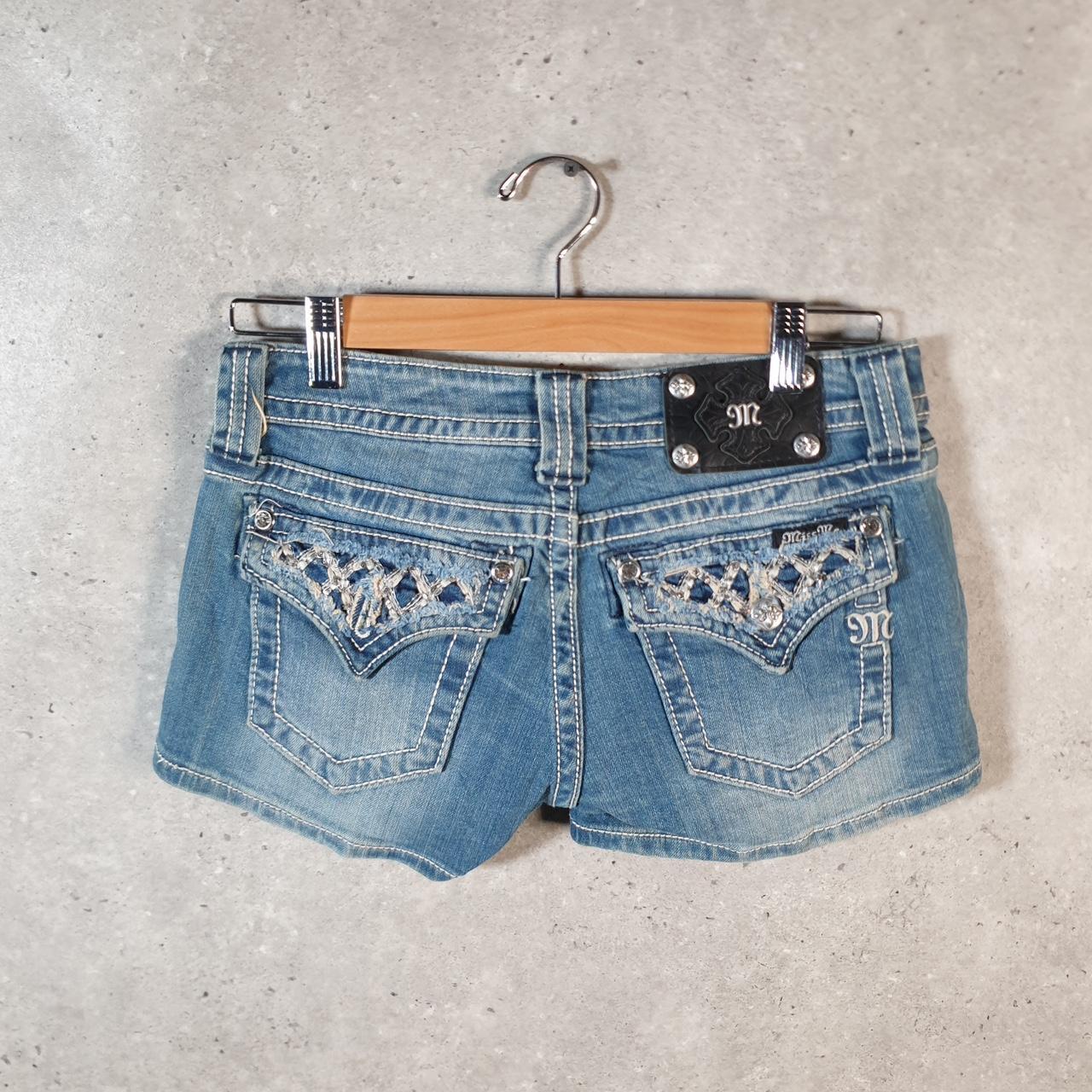 Vintage Miss Me Baggy Y2K Hip Hop Jeans Shorts Jorts Womens W27 Blue Denim Low Rise