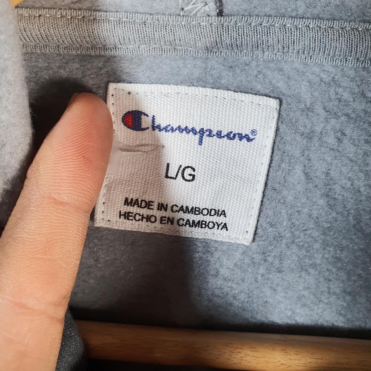 Vintage Champion Hoodie Womens Large Grey Tie Dye USA Pullover Spellout Logo