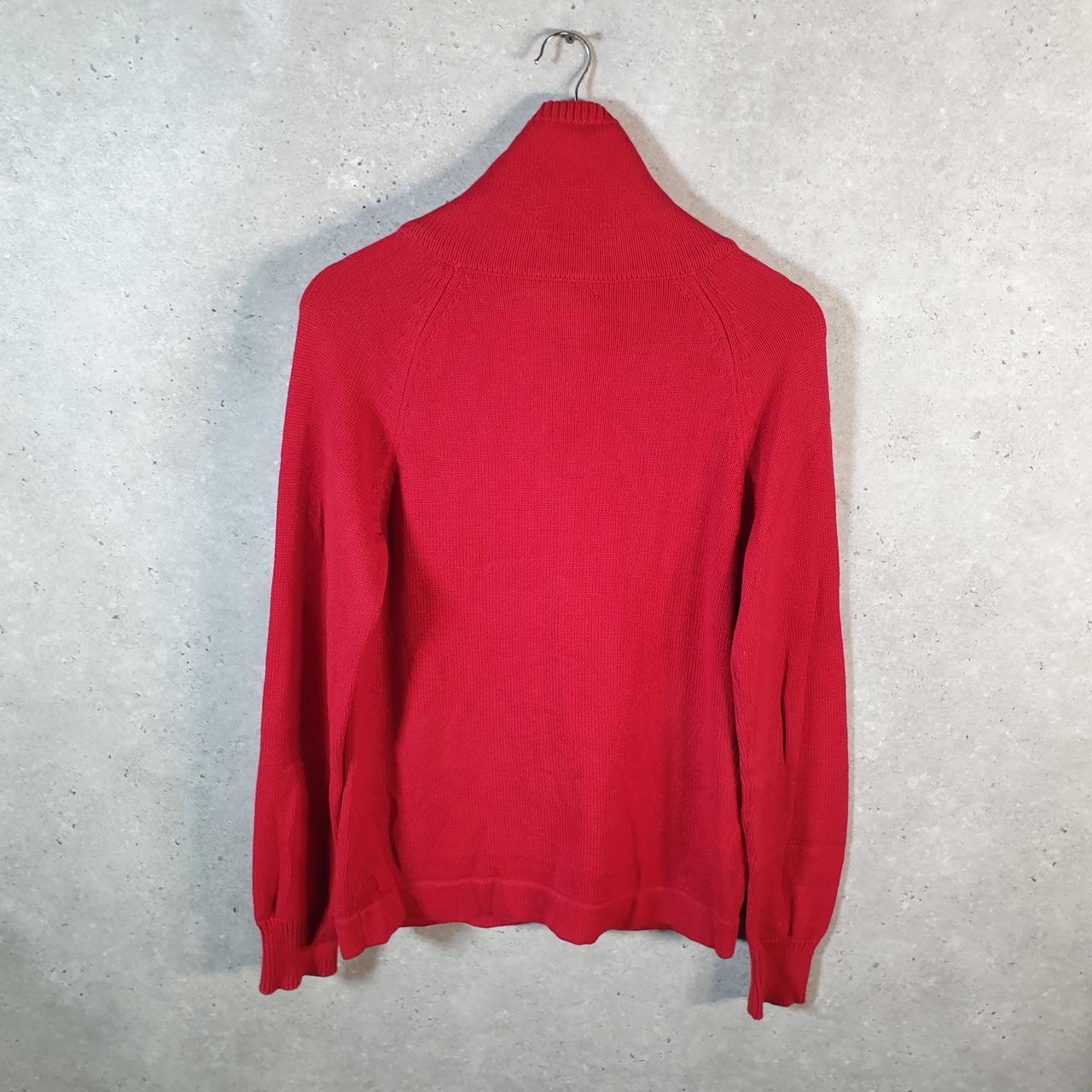 Vintage Ralph Lauren Polo Cable Knit Sweater Womens Large Red Cotton 1/4 Zip