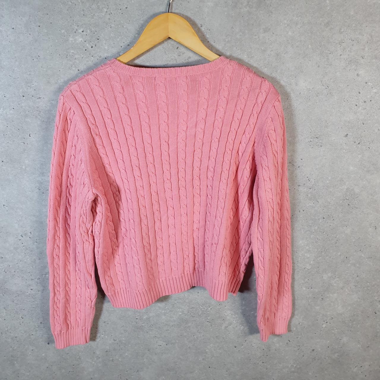 Vintage Ralph Lauren Polo Cable Knit Sweater Womens Large Pink Cotton Pullover