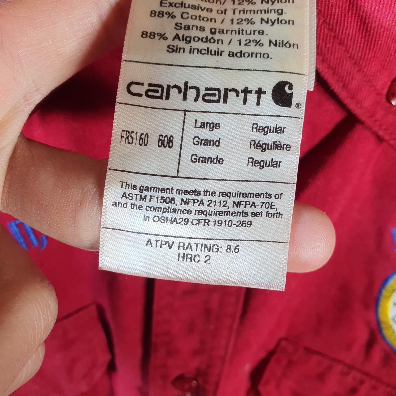 Vintage Carhartt FR Shirt Button Down Mens Large Red Long Sleeve Utility Relaxed Fit