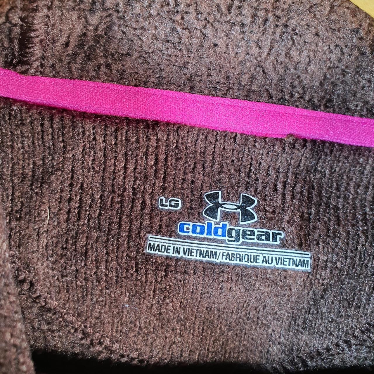 Vintage Under Armour Full Zip Fleece Hoodie Womens Large Brown Cold Gear Logo