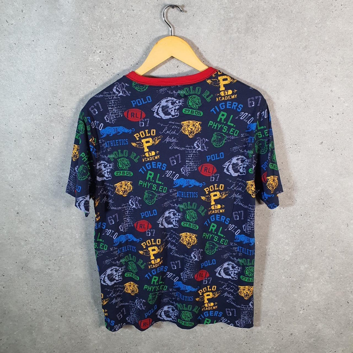 Vintage Ralph Lauren Polo Retro T Shirt Youth XL AOP Blue Classic Fit Pony
