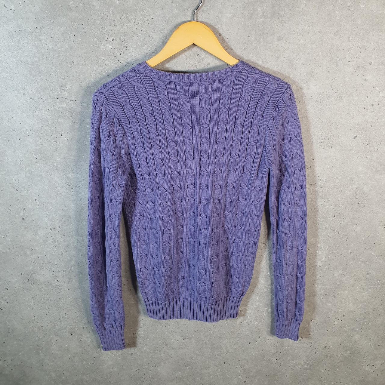 Vintage Ralph Lauren Polo Cable Knit Heavyweight Sweatshirt Womens Medium Purple Pony C8867