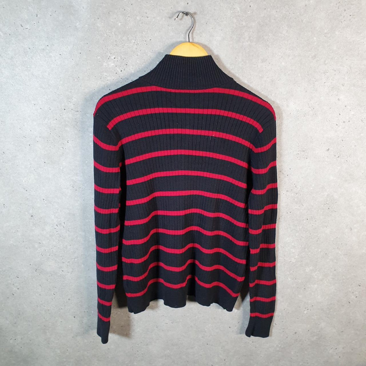 Vintage Ralph Lauren Polo Knit Sweater Womens XL Red Striped 1/4 Button Cotton Pullover