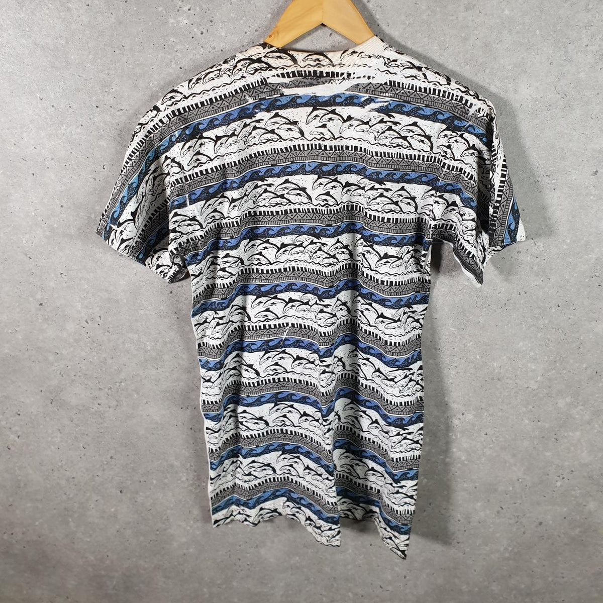 Vintage Pacific Coast Dolphins Graphic Single Stitch T Shirt Men’s Medium Striped Grey