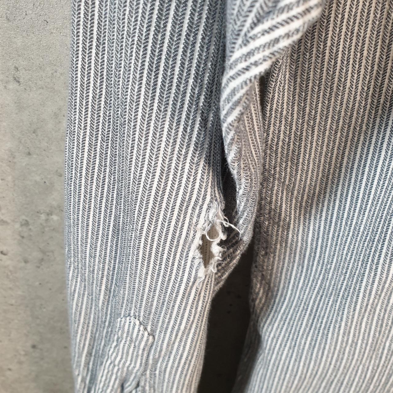 Vintage Ralph Lauren Button Down Shirt Men’s Large Grey Striped Custom Fit Cotton Pony Big Fish Vintage