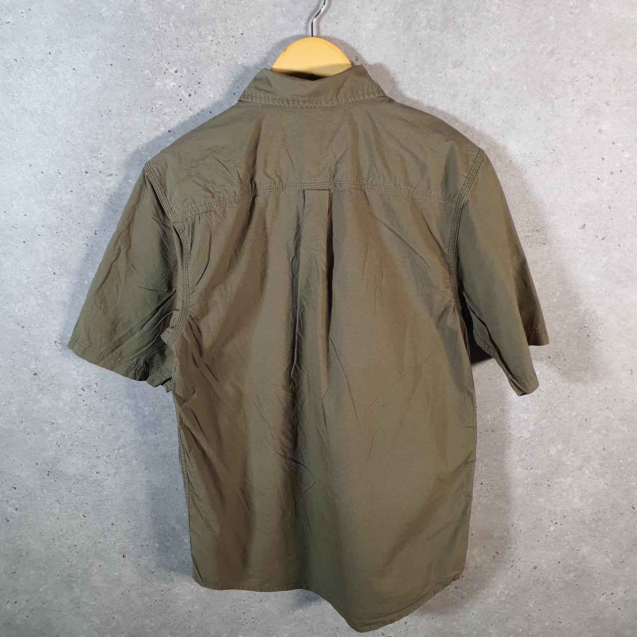 Vintage Carhartt Shirt Button Down Mens Small Khaki Green Short Sleeve Chore Utility Relaxed