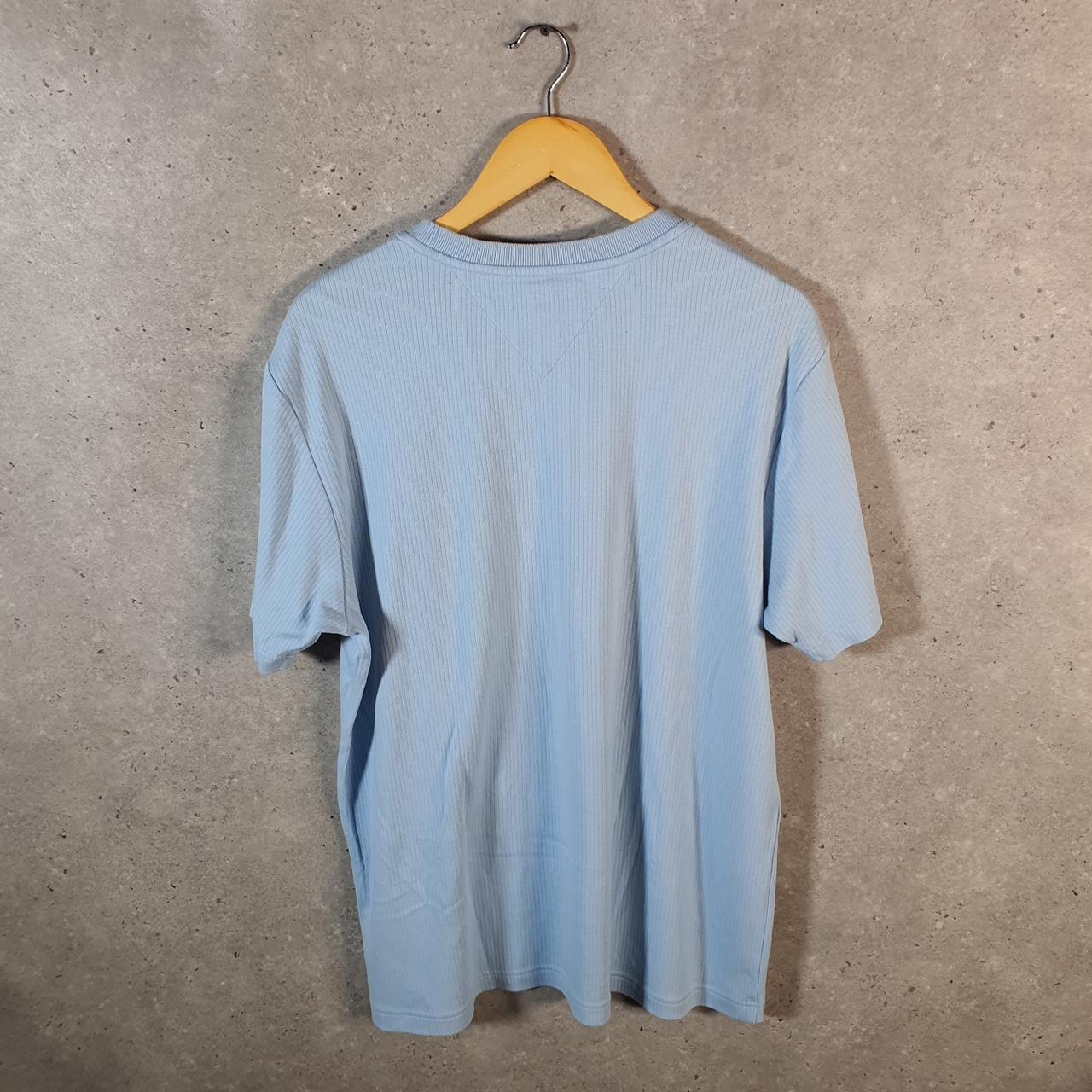 Vintage Tommy Hilfiger T Shirt Men’s Large Blue Striped Classic Fit Embroidered Logo