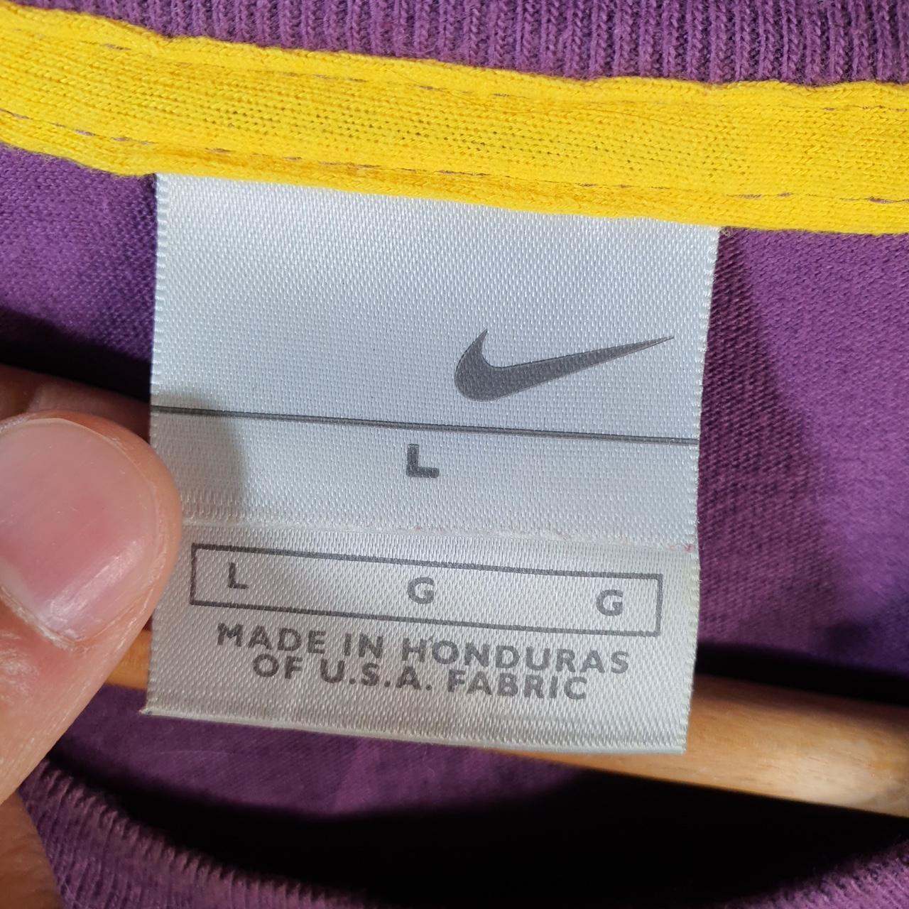 Vintage Nike 90s USA T Shirt Men’s Large Purple Spellout Single Swoosh Logo Athletic Big Fish Vintage