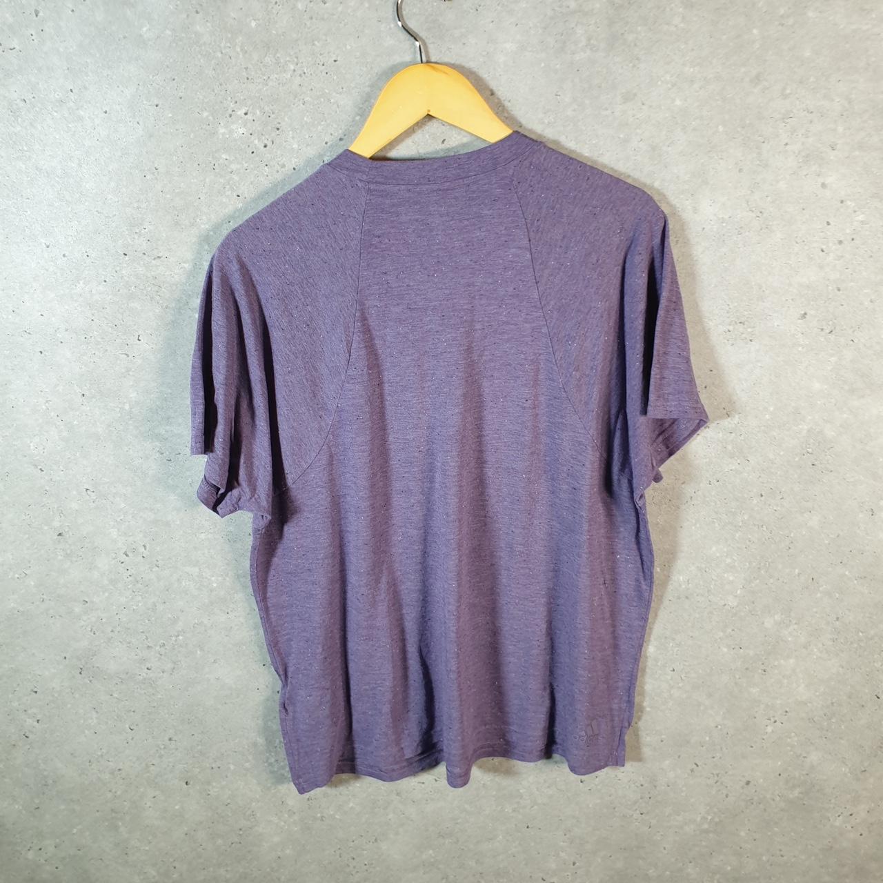 Vintage Adidas Spell out Sustainable T Shirt Womens XL Purple Three Stripes Logo Athletic