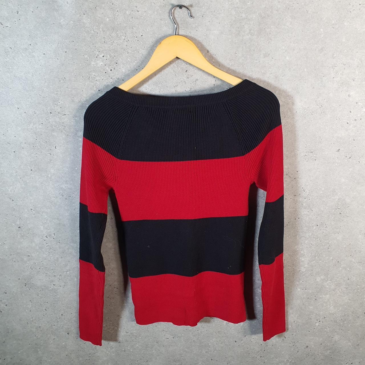 Vintage Ralph Lauren Polo Knit Sweater Womens Medium Red Striped Cotton Pullover
