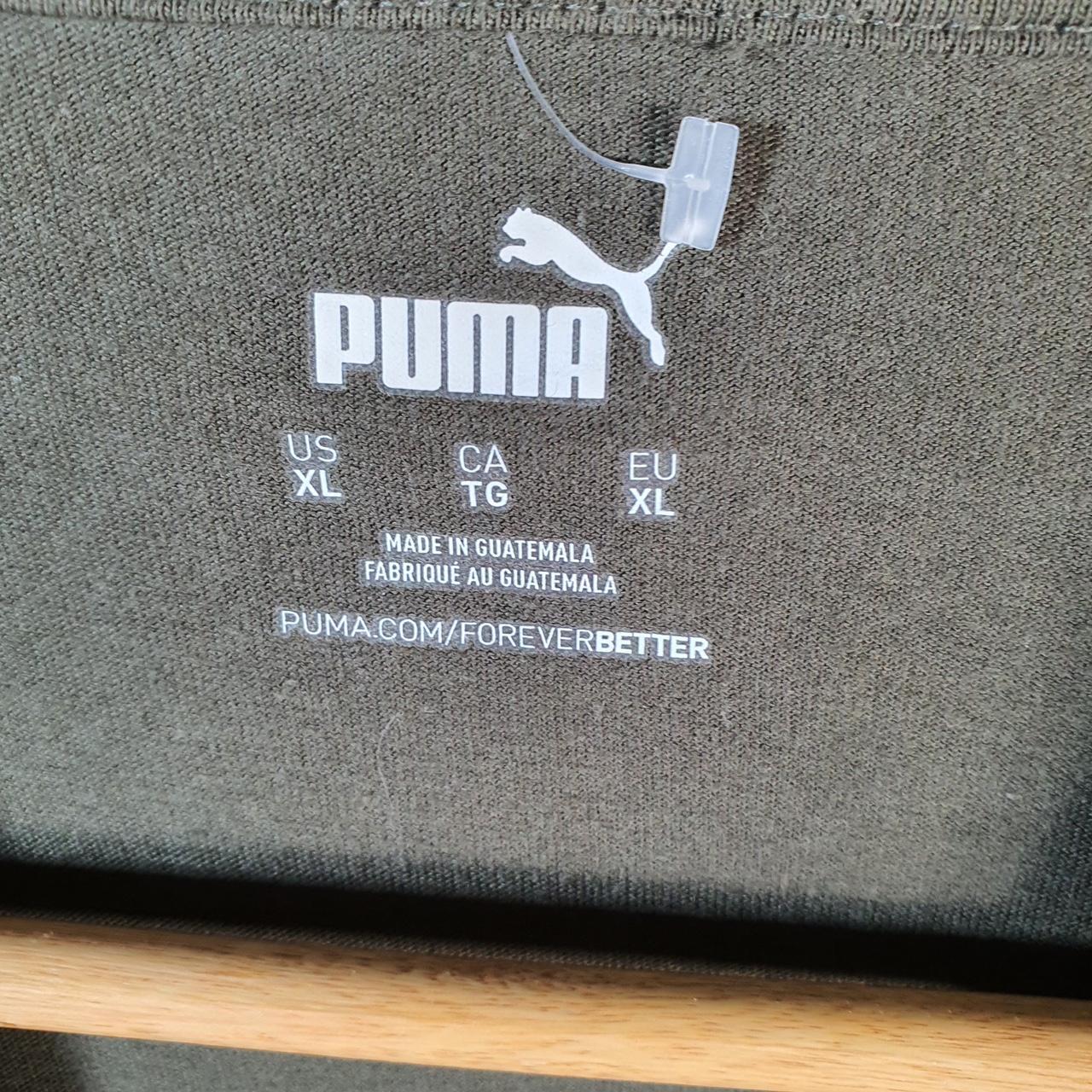 Vintage Puma Spellout T Shirt Men’s XL Khaki Green Logo Athletic Casual