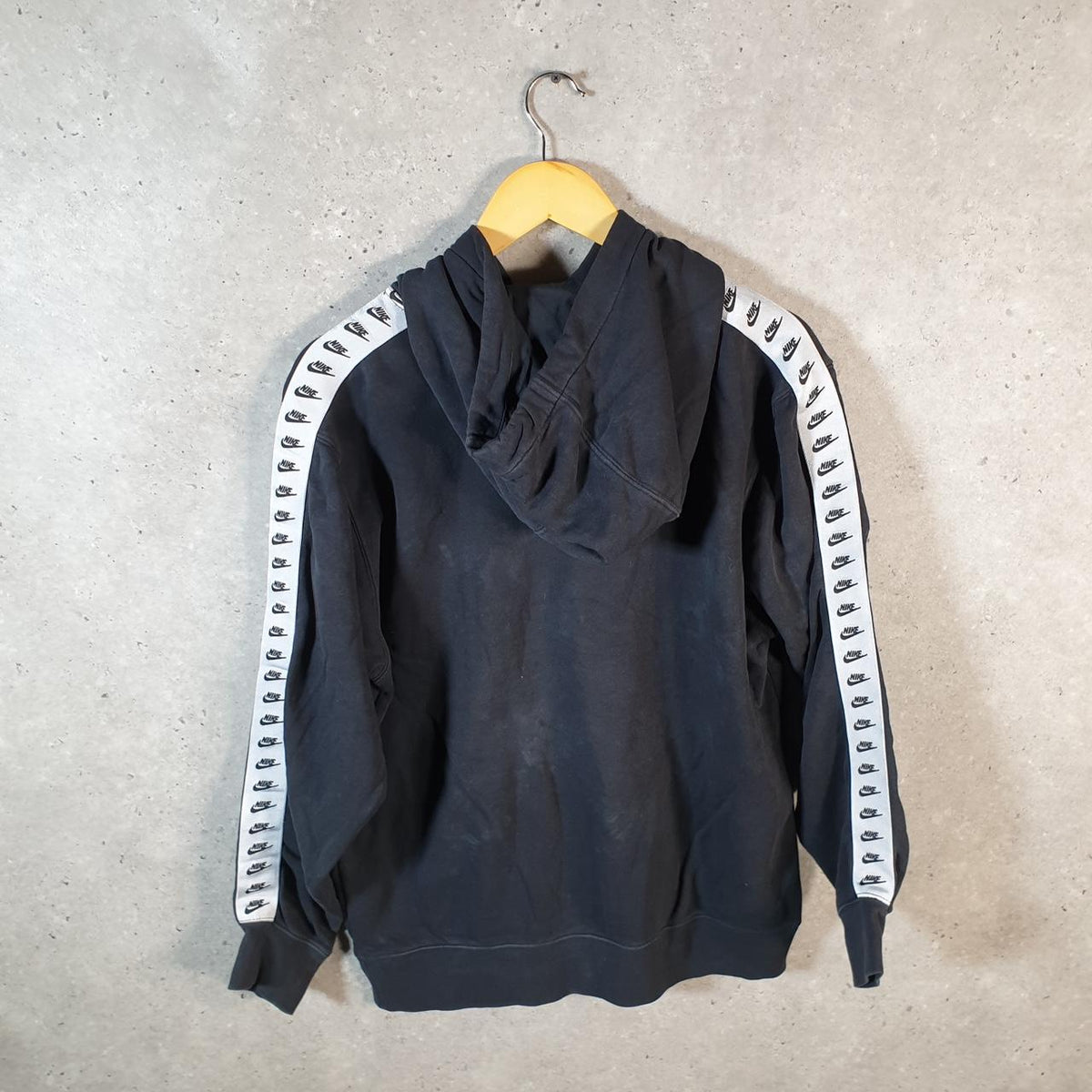 Vintage Nike Club Hoodie Womens Medium Black Centre Swoosh Y2K Pullover Logo