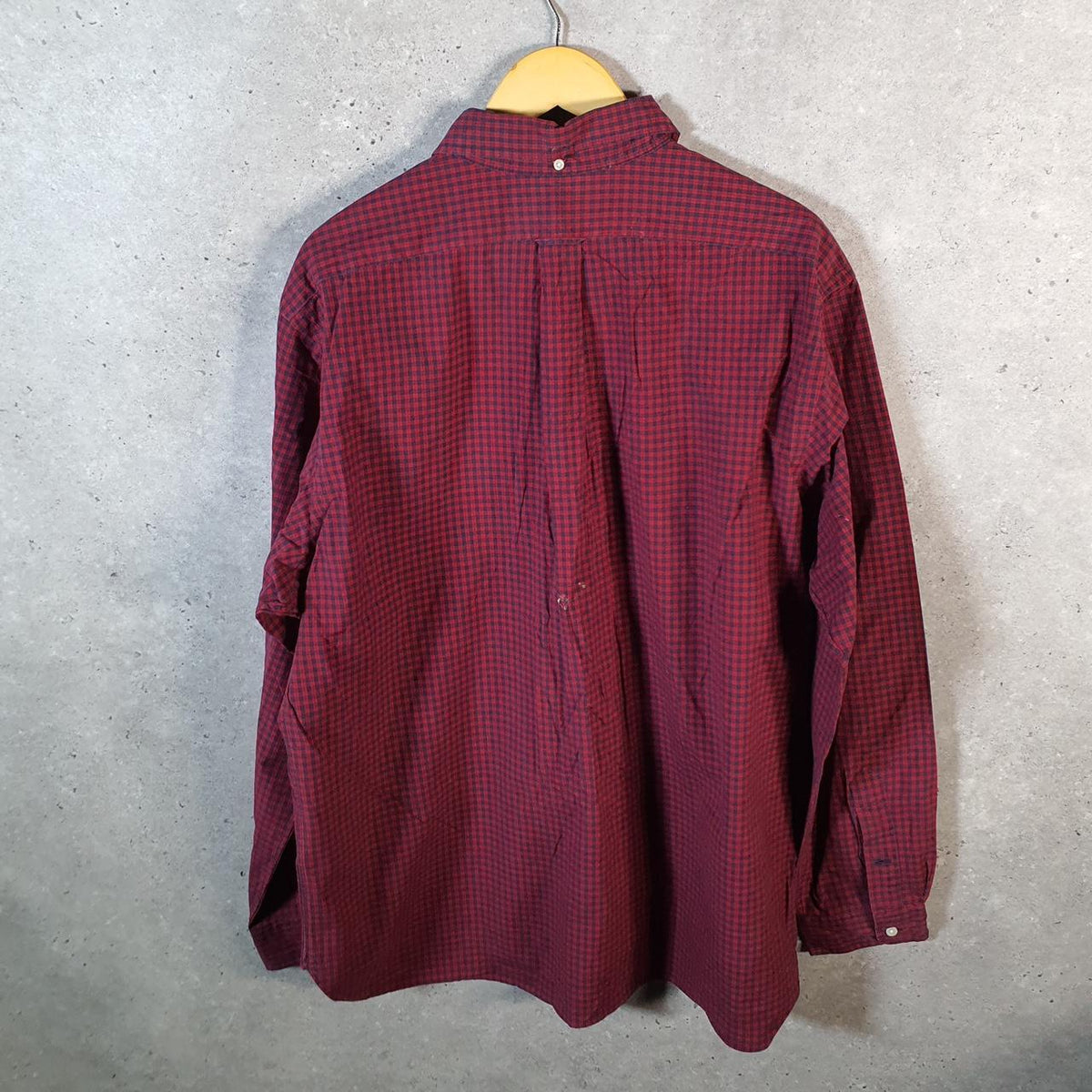 Vintage Ralph Lauren Button Down Shirt Men’s 2XL Burgundy Checkered Cotton