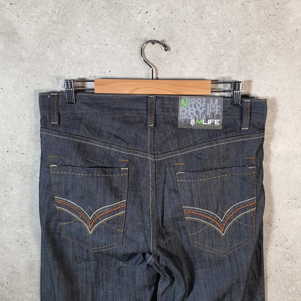 Vintage Mlife Baggy Y2K Hip Hop Jeans Mens W34 32 Blue Embroidered Denim Big Fish Vintage