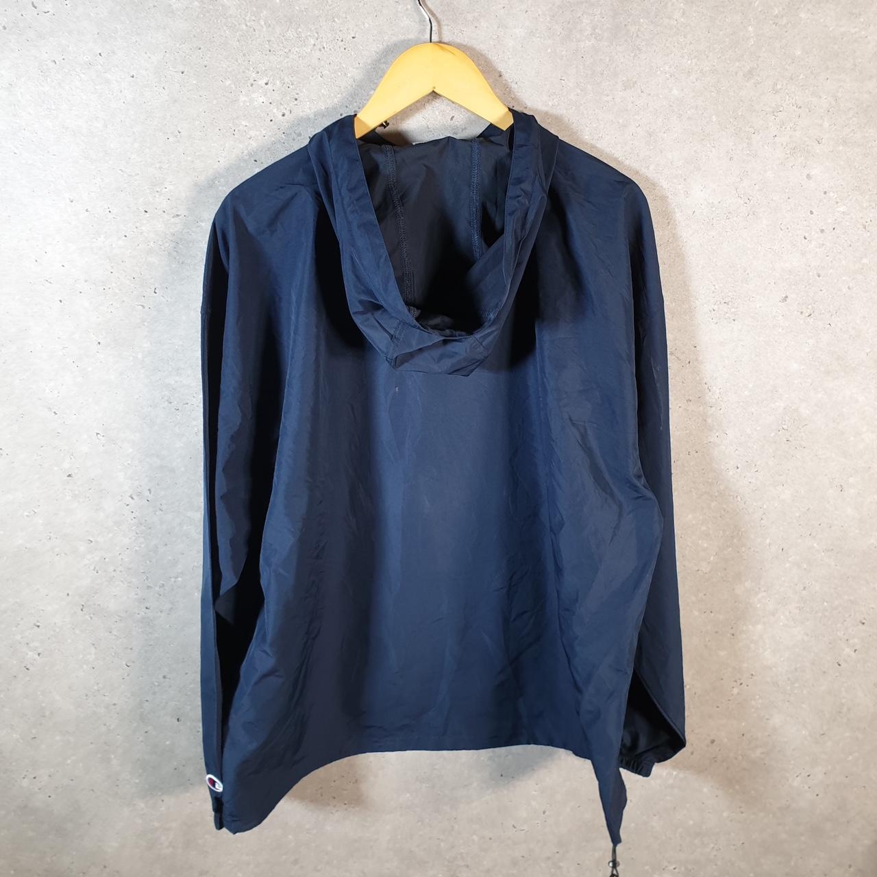 Vintage Champion Windbreaker Track Jacket Mens 2XL Navy Blue Logo 1/4 Zip Hooded