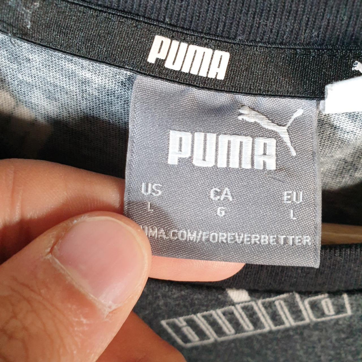 Vintage Puma All Over Print AOP T Shirt Mens Large Black Sports Logo Athletic