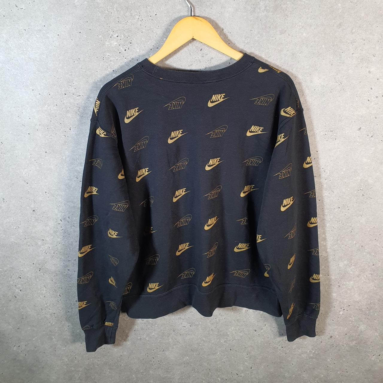 Vintage Nike Club All Over Print AOP Sweatshirt Men’s Large Black Swoosh Y2K Pullover Logo