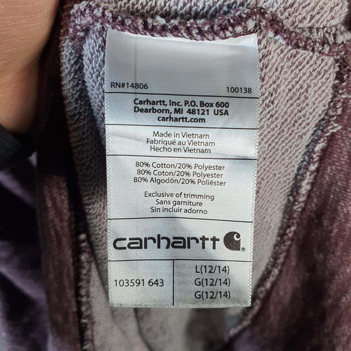 Vintage Carhartt Hoodie Womens Large Burgundy Red Pullover Blank USA Relaxed Fit