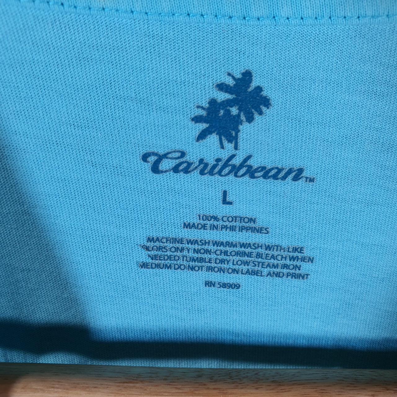 Vintage Caribbean Surf Shop T Shirt Men’s Large Blue Graphic Casual Logo Athletic