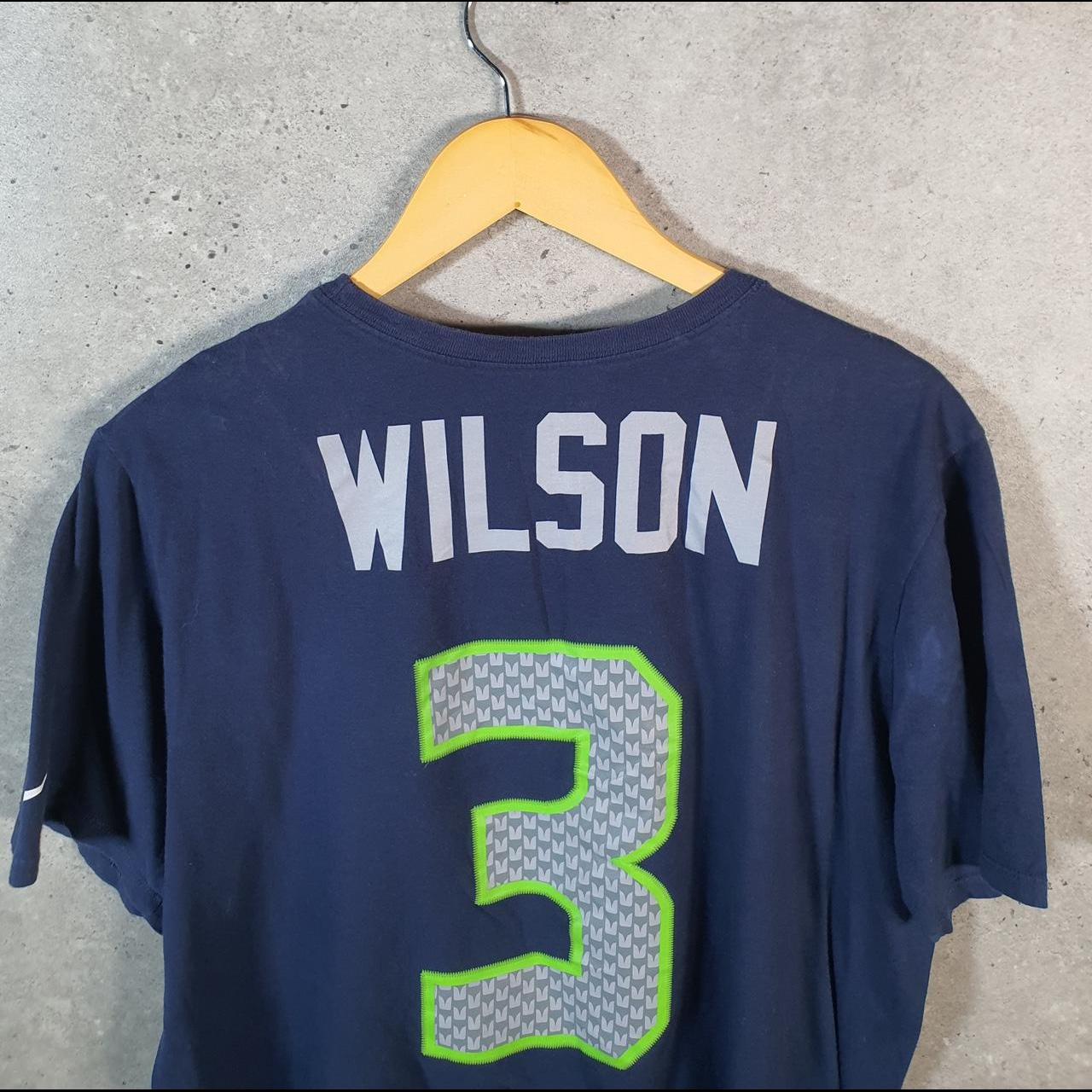 Vintage Nike NFL Seattle Seahwaks Wilson 3 T Shirt Shirt Men’s Large Blue Logo Athletic C9722