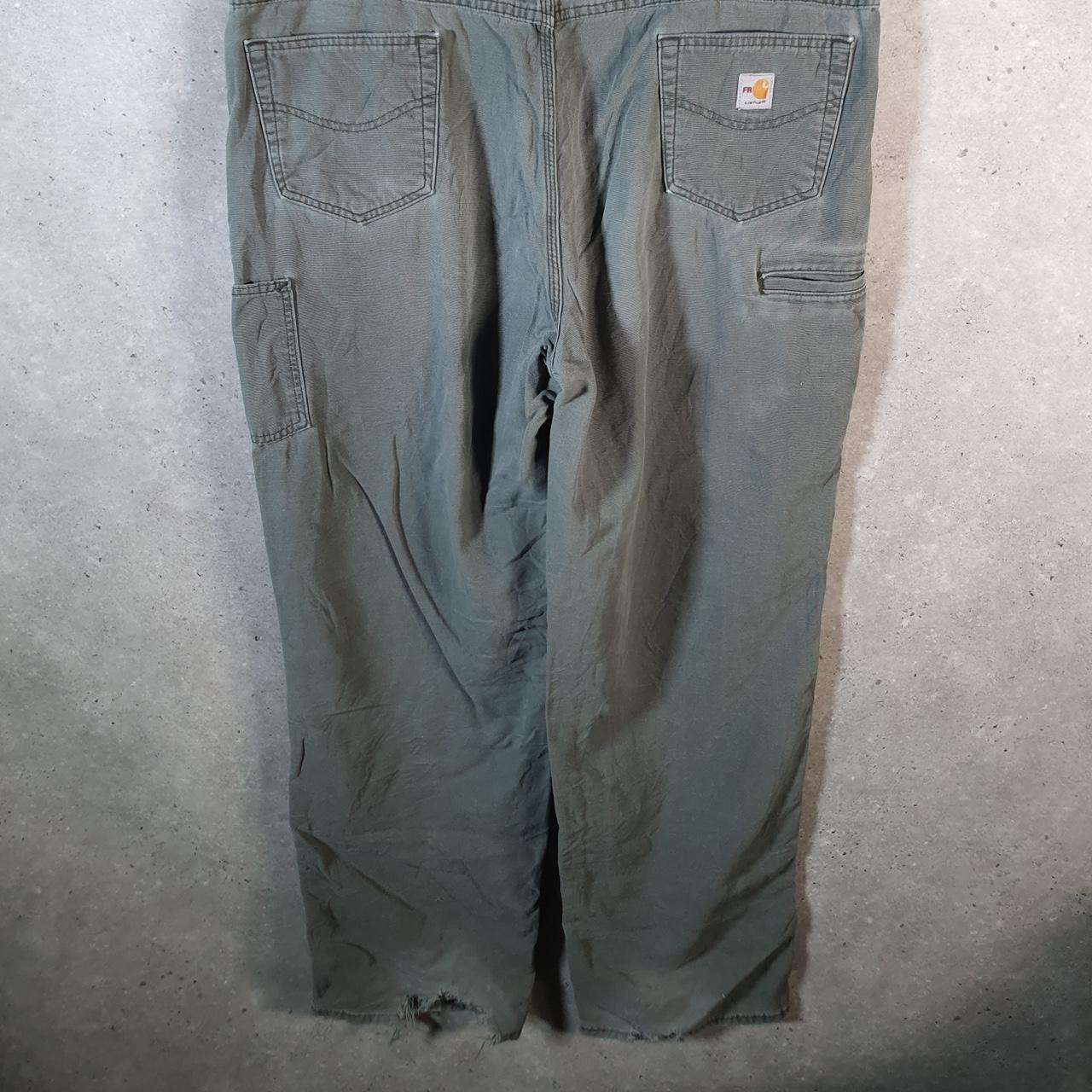 Vintage Carhartt FR Carpenter Trousers Mens W44 L36 Khaki Green Relaxed Fit Workwear USA