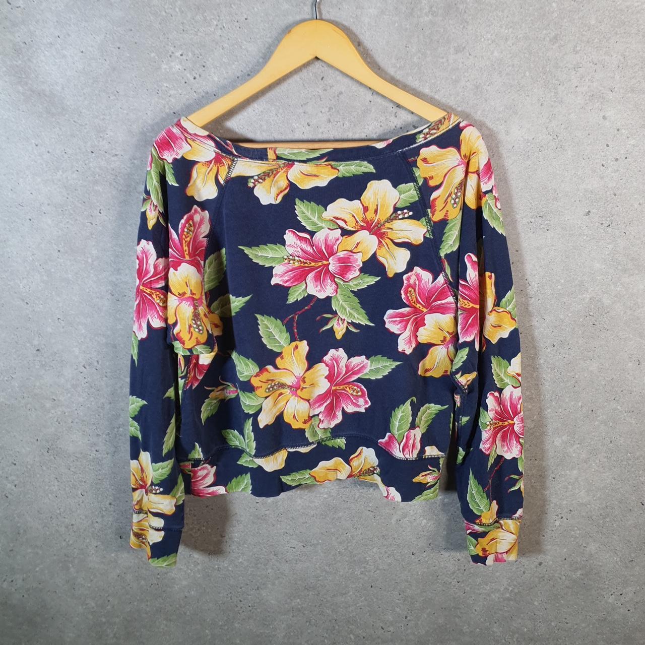 Vintage Ralph Lauren Polo Sweatshirt Womens Small Floral Flowers Pullover Pony