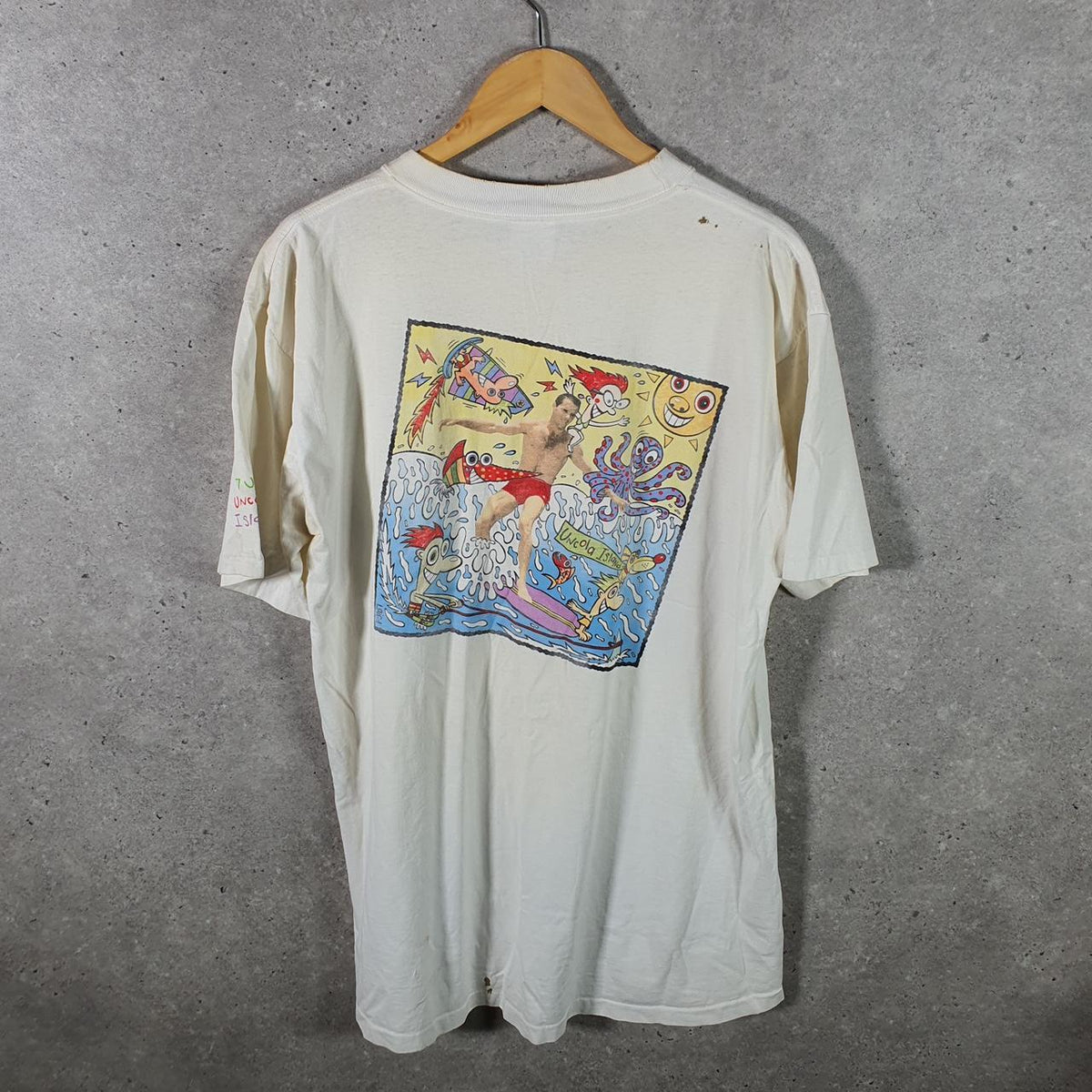 Vintage National Mills Uncola Island Graphic  90s USA Single Stitch T Shirt Men’s XL White