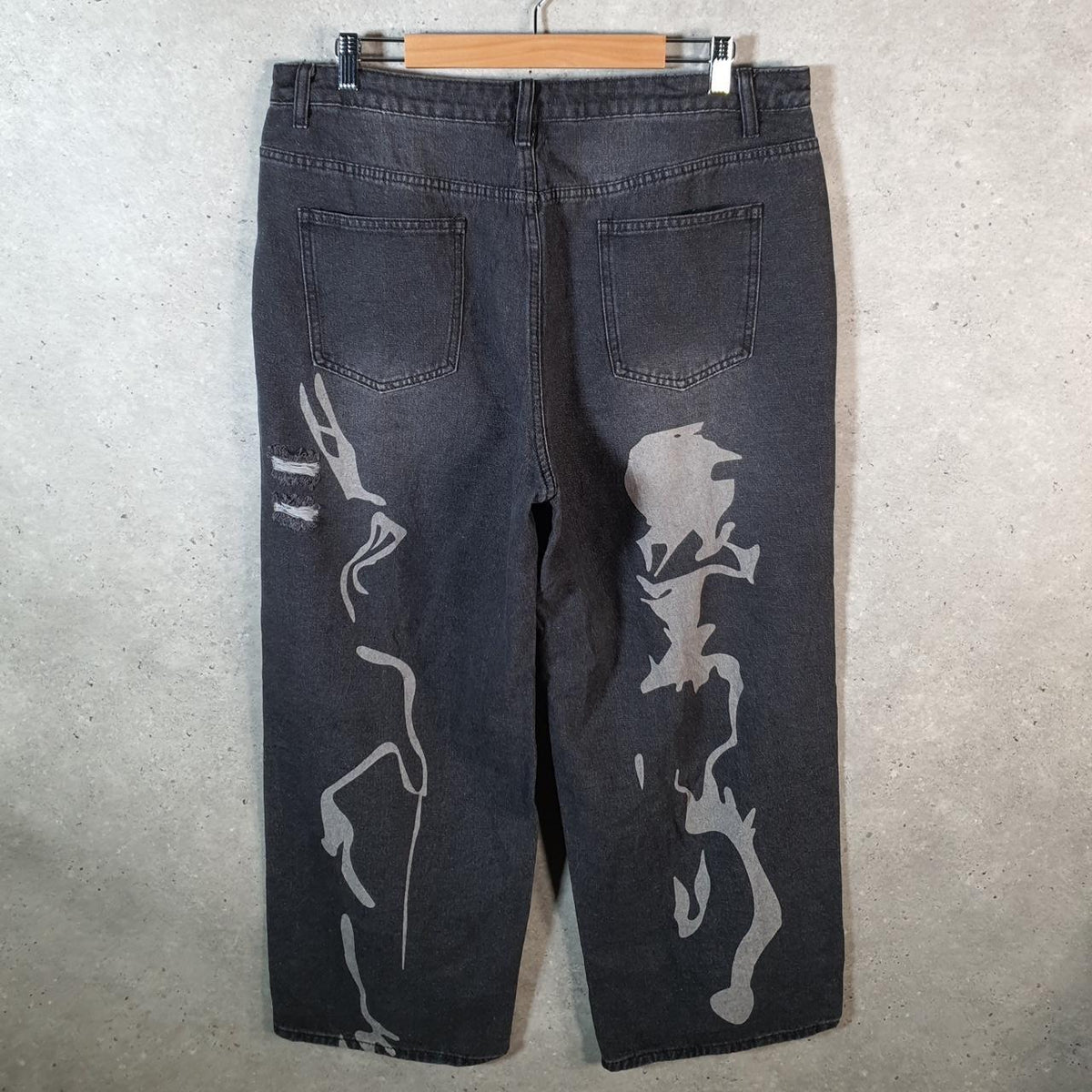 Shein Curvy Graphic Y2K Hip Hop Jeans Womens XL Grey Denim USA Big Fish Vintage