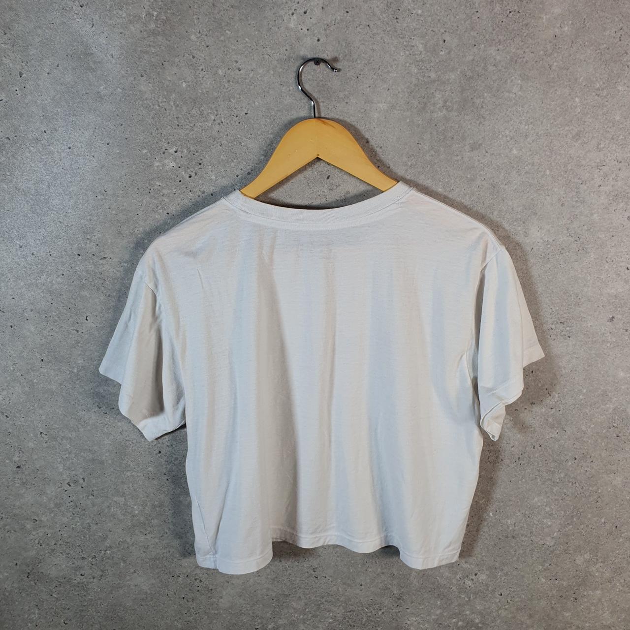 Vintage Champion Spellout Logo Cropped T Shirt Womens Medium White Athletic C9845