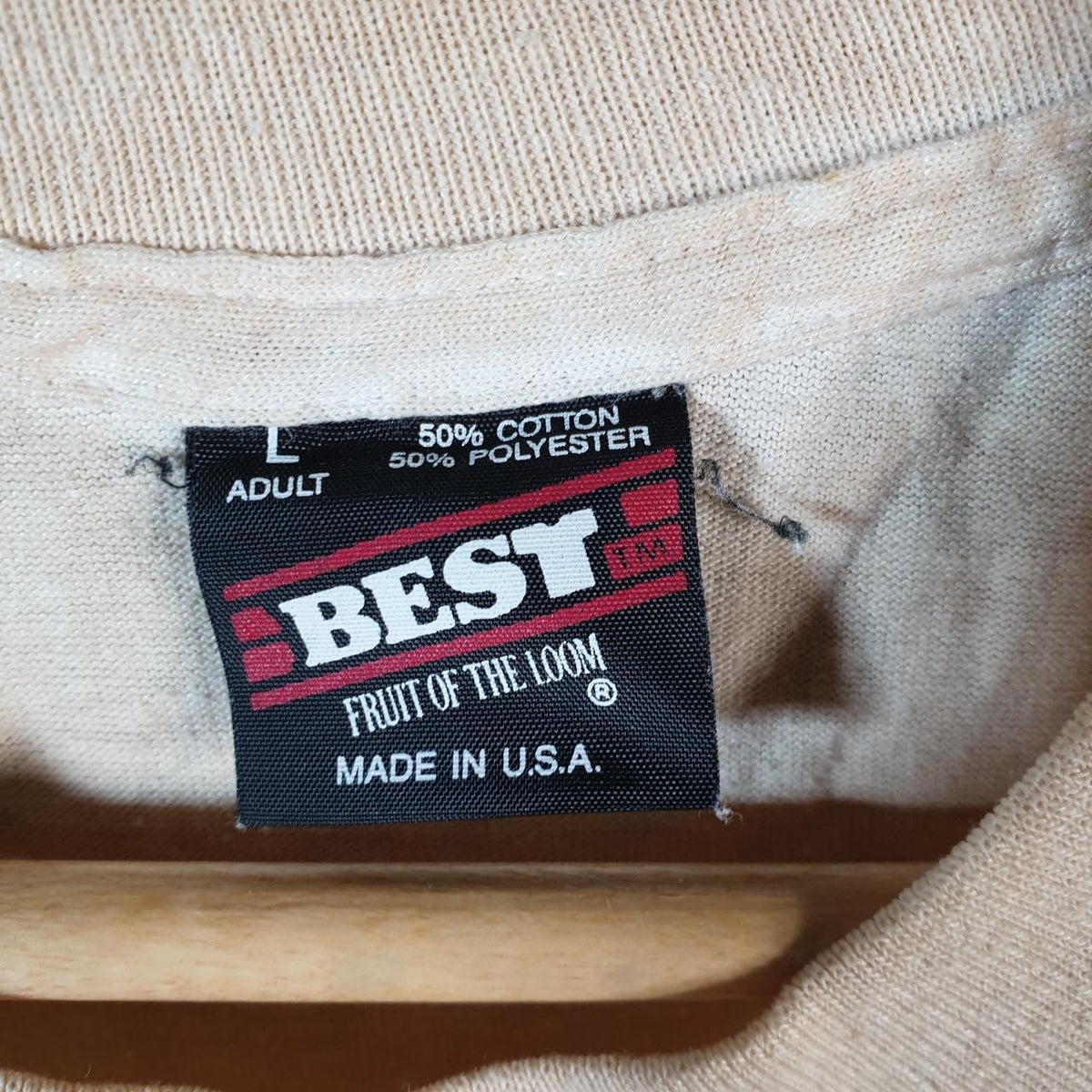 Vintage Best Fruit of the Loom Academic Achievement USA Single Stitch T Shirt Men’s Large Beige Big Fish Vintage