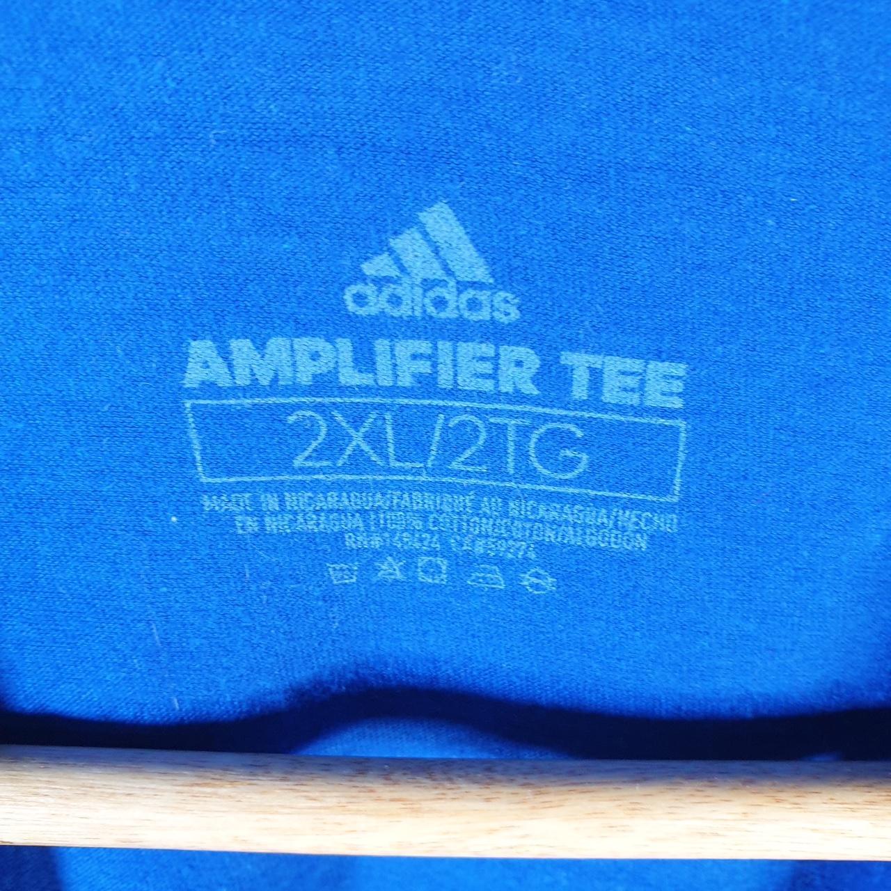 Vintage Adidas Amplifier Spellout T Shirt Men’s 2XL Blue Three Stripes Logo Athletic