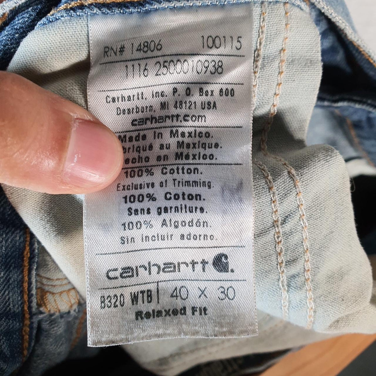 Vintage Carhartt Workwear Carpenter Jeans Mens W40 L28 Blue Denim Relaxed Fit USA