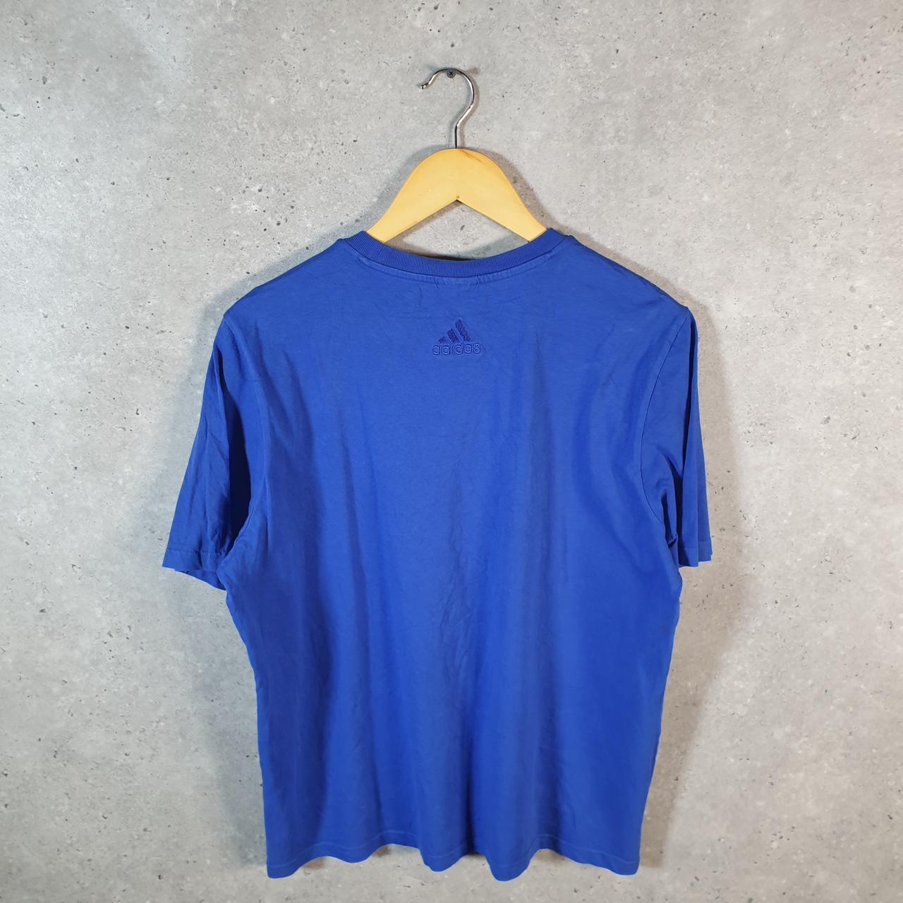 Vintage Adidas Spellout T Shirt Men’s Medium Blue Three Stripes Athletic