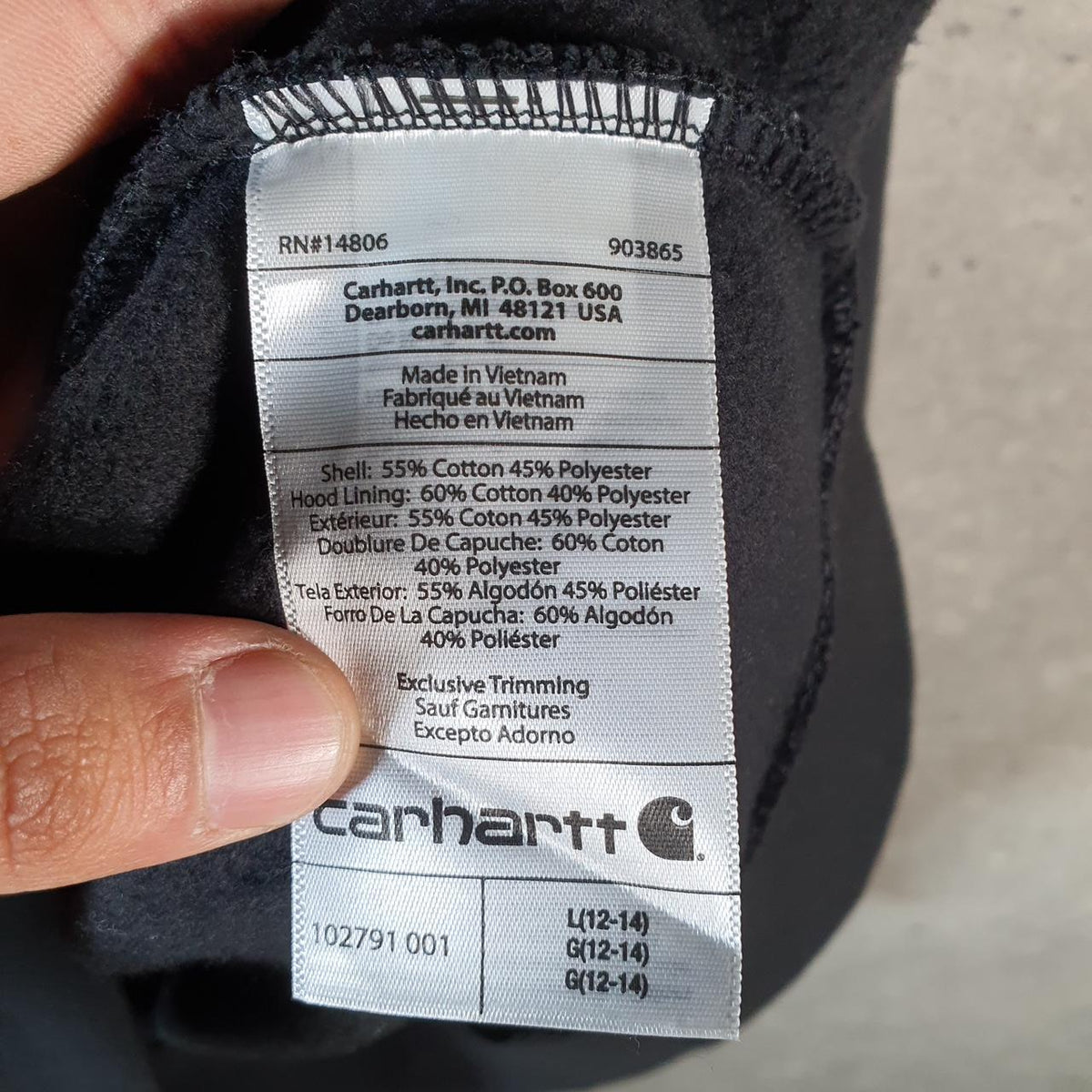 Vintage Carhartt Hoodie Womens Large Black Pullover Blank USA Relaxed Fit