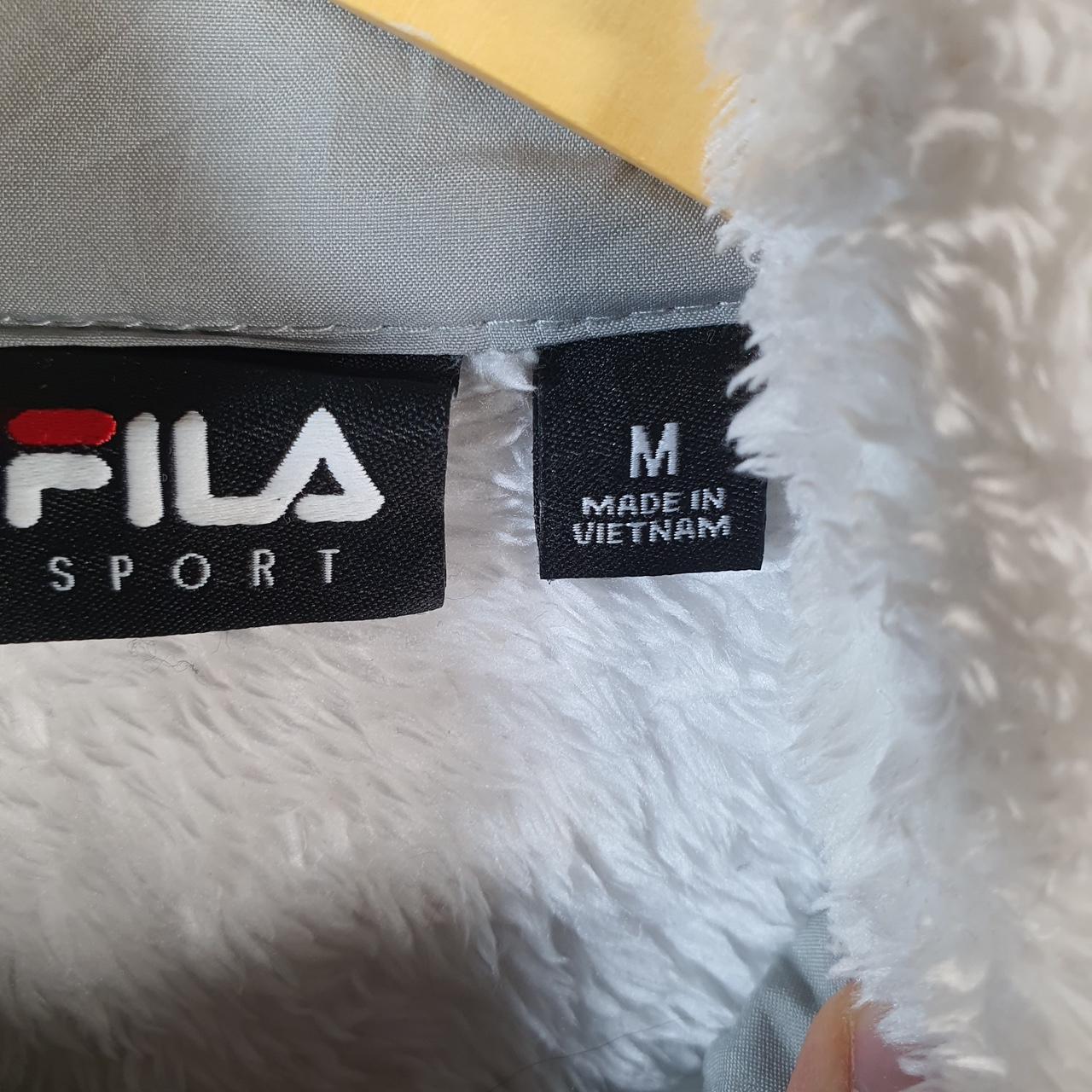 Vintage Fila Full Zip Fleece Sweatshirt Womens Medium Cream Embroidered Logo