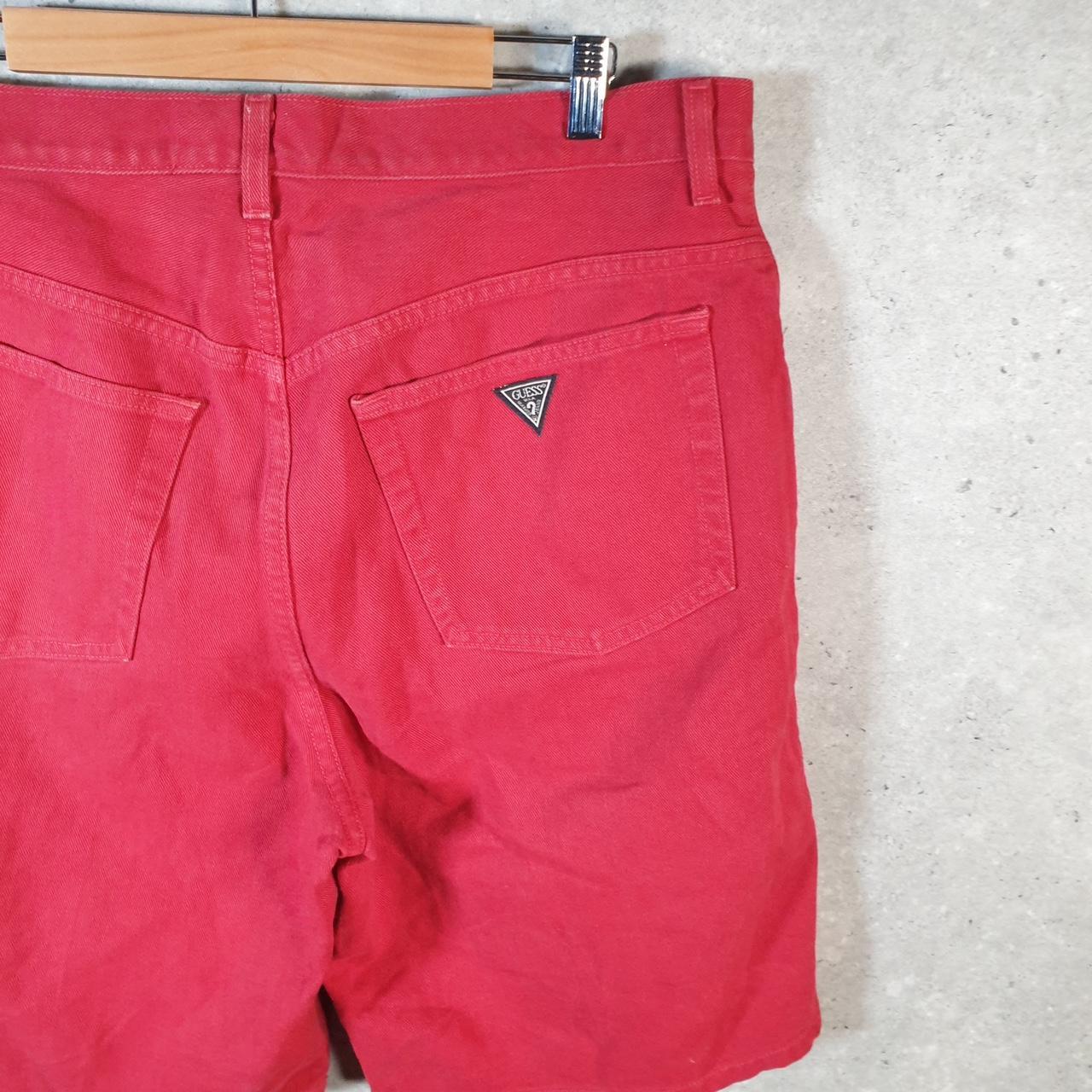 Vintage Guess Denim Shorts Jorts Cargo Men’s W36 Red Baggy Cotton