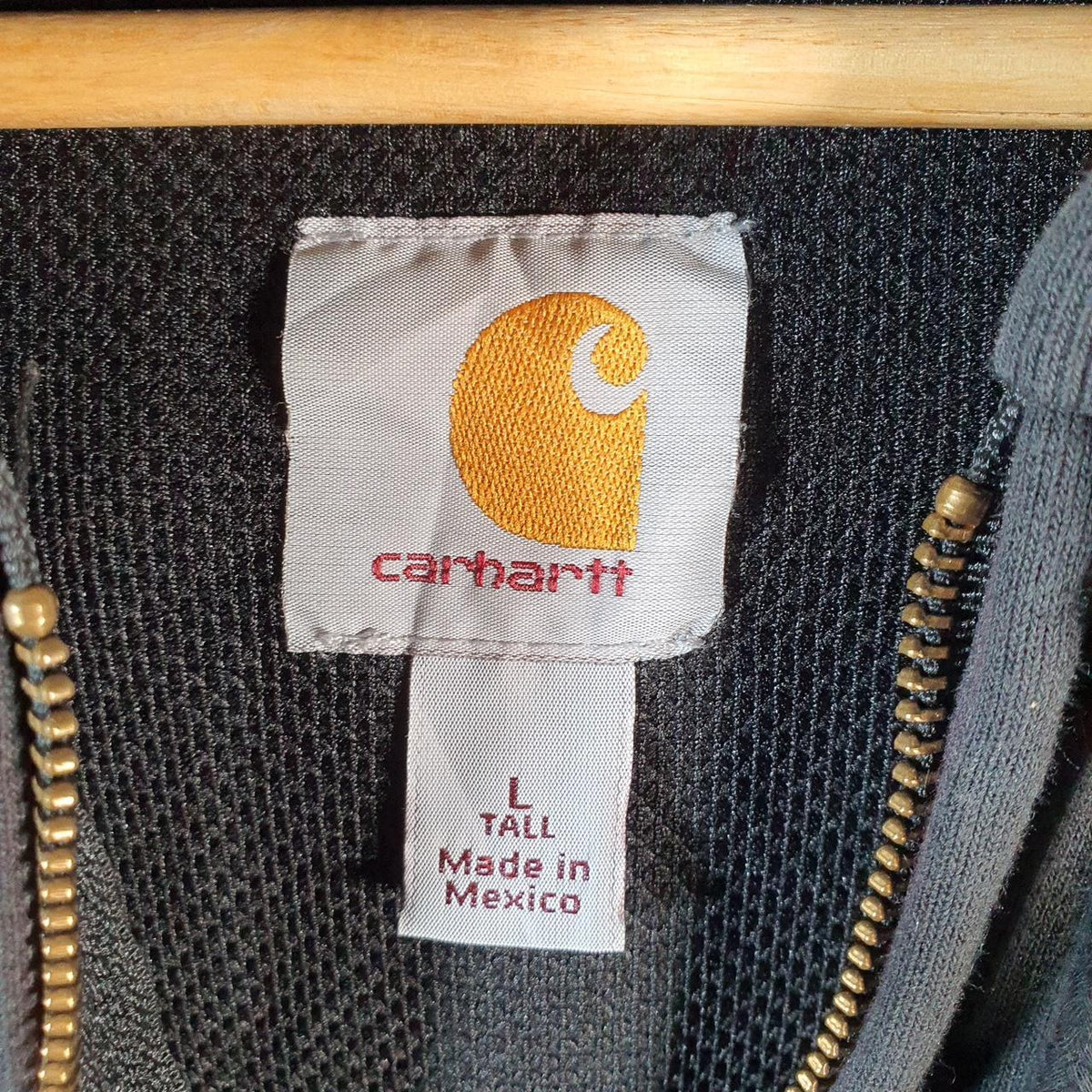 Vintage Carhartt Active Hoodie Men’s Large Tall Black Full Zip Pullover Blank USA Loose Fit