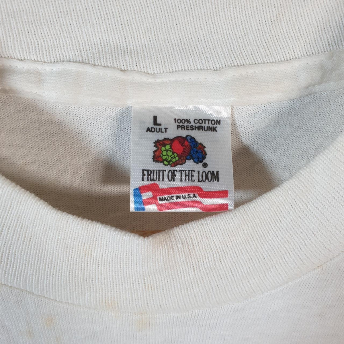 Vintage Fruit of the Loom Captain Dad 90s USA Single Stitch T Shirt Men’s Large White C9452