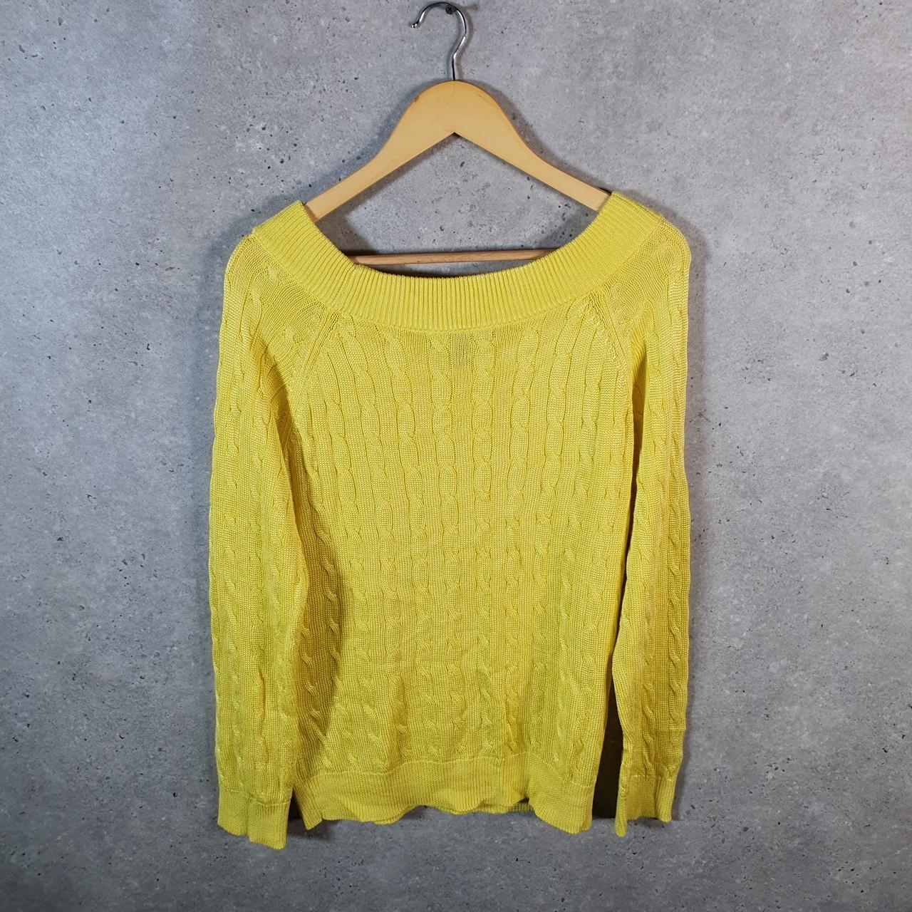 Vintage Ralph Lauren Polo Cable Knit Sweater Womens Large Yellow Cotton Pullover