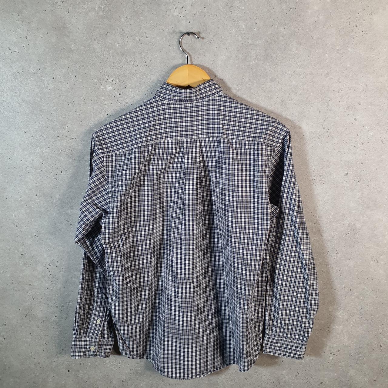 Vintage Ralph Lauren Button Down Shirt Womens Large Blue Checkered Cotton Pony Casual Big Fish Vintage