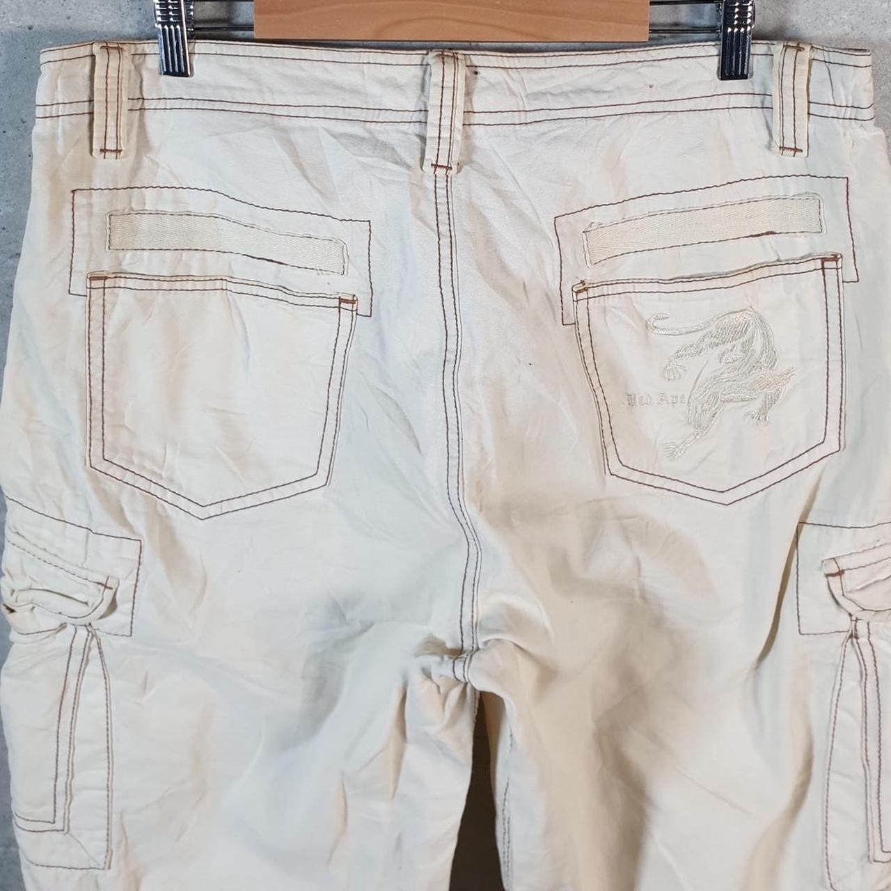 Vintage Red Ape Baggy Y2K Hip Hop Jeans Shorts Jorts Mens W36 Beige Denim USA Big Fish Vintage