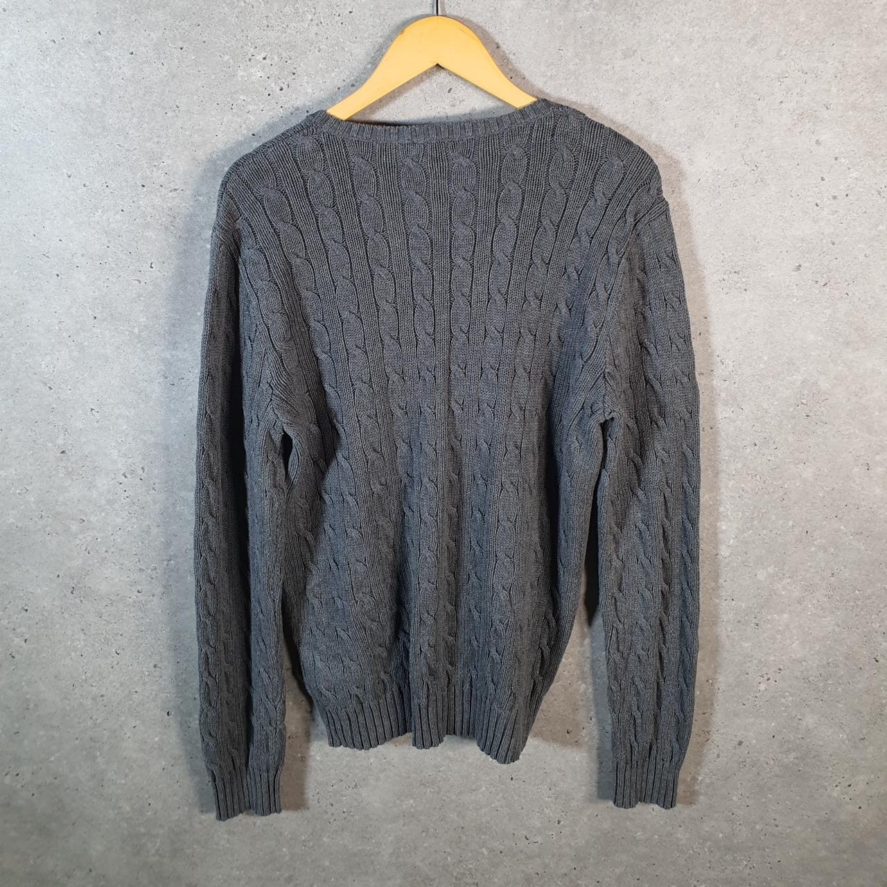 Vintage Ralph Lauren Polo Cable Knit Heavyweight Sweatshirt Womens XL Grey Pony C8864