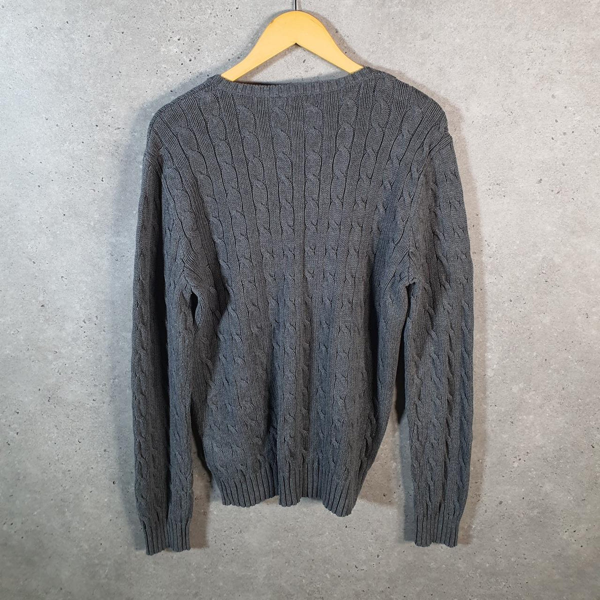 Vintage Ralph Lauren Polo Cable Knit Heavyweight Sweatshirt Womens XL Grey Pony C8864