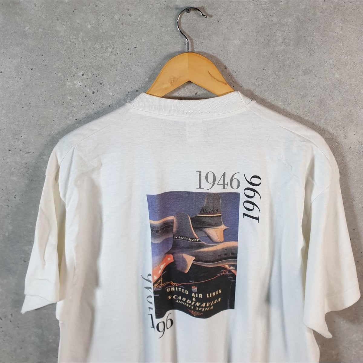 Vintage Fruit of the Loom Scandinavia Airlines 1996 Single Stitch T Shirt Men’s XL White C8009